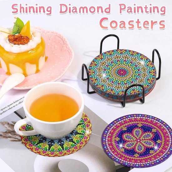 DERJDISF Onderzetters- 8 Stuks Diamond Painting Onderzetters Set Met Houder, Doe-Het-Zelf Onderzetters Voor Het Schilderen Van Diamanten,Ideale Knutselset Voor Beginners En Volwassenen