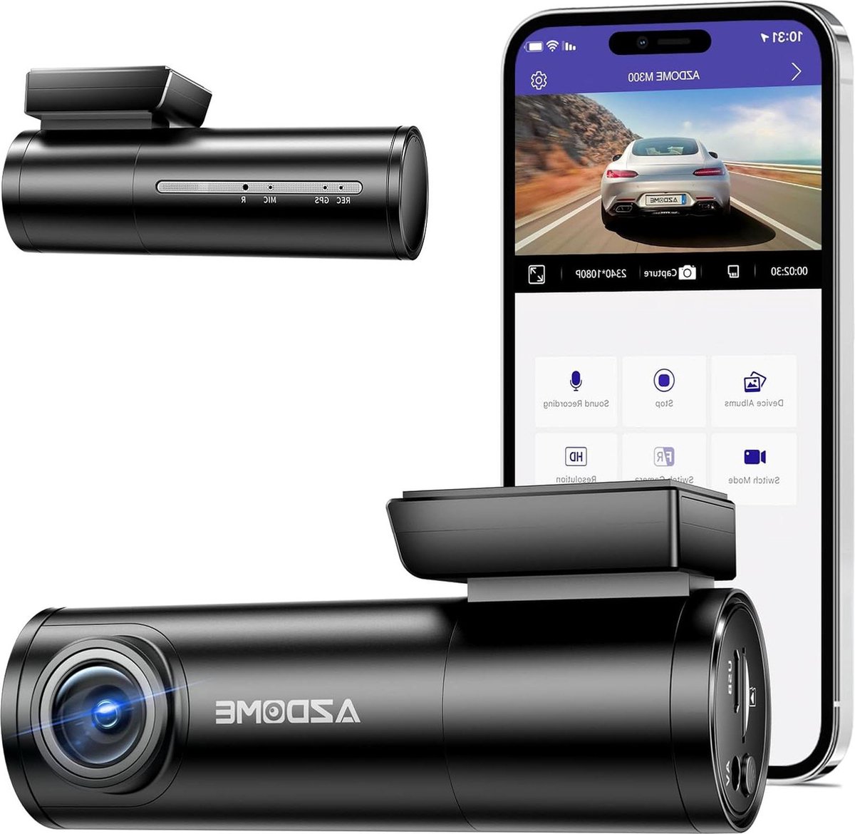 1296P WiFi Dashcam met app-bediening - spraakbediening - 170 graden groothoek - G-sensor - loopopname - nachtzicht - parkeerbewaking - 24/7 (M300)