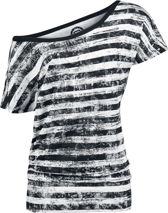 R.E.D. Rock-Engineered Design Zwart-wit los basic T-shirt met strepen - Dames - 5XL