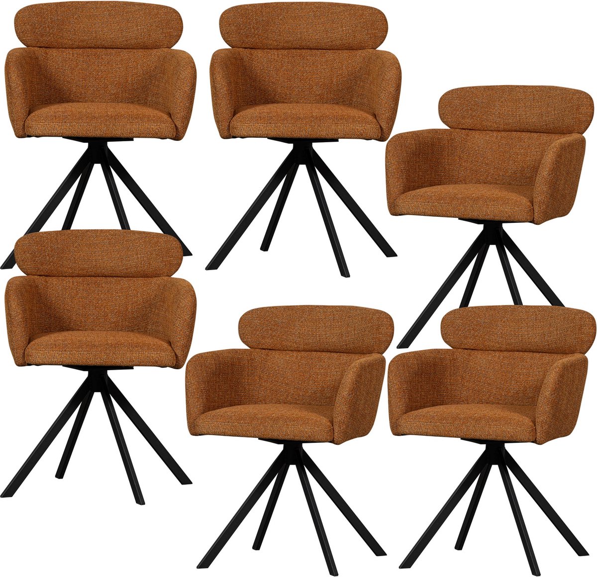 WOOOD Fenne Eetkamerstoelen - Polyester - Ginger - Set van 6