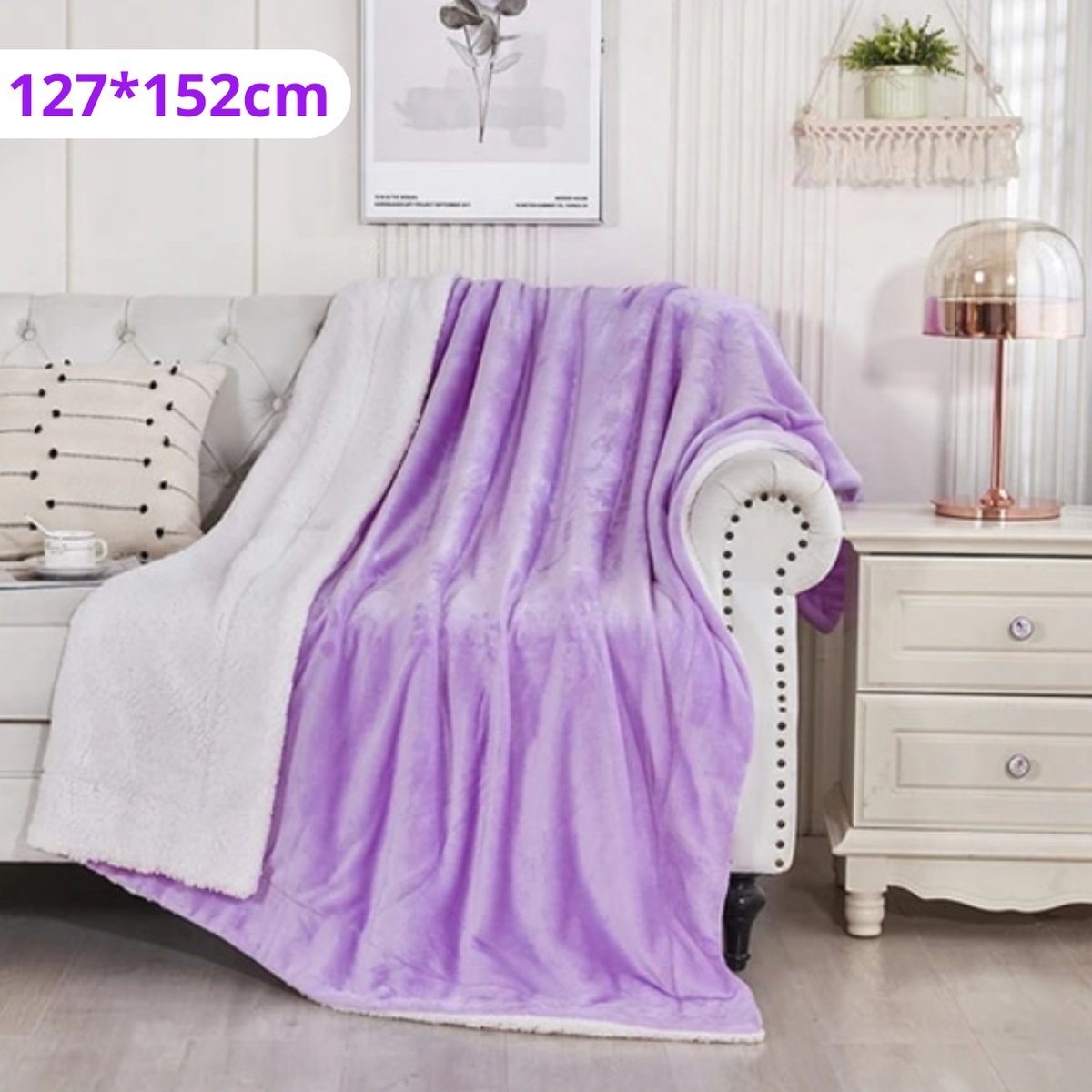 Bovista Deken - Pluche - Wollen - Dekentje - Fleece - Plaid - Knuffeldeken - Bank Deken - 1 Persoons - Licht Paars
