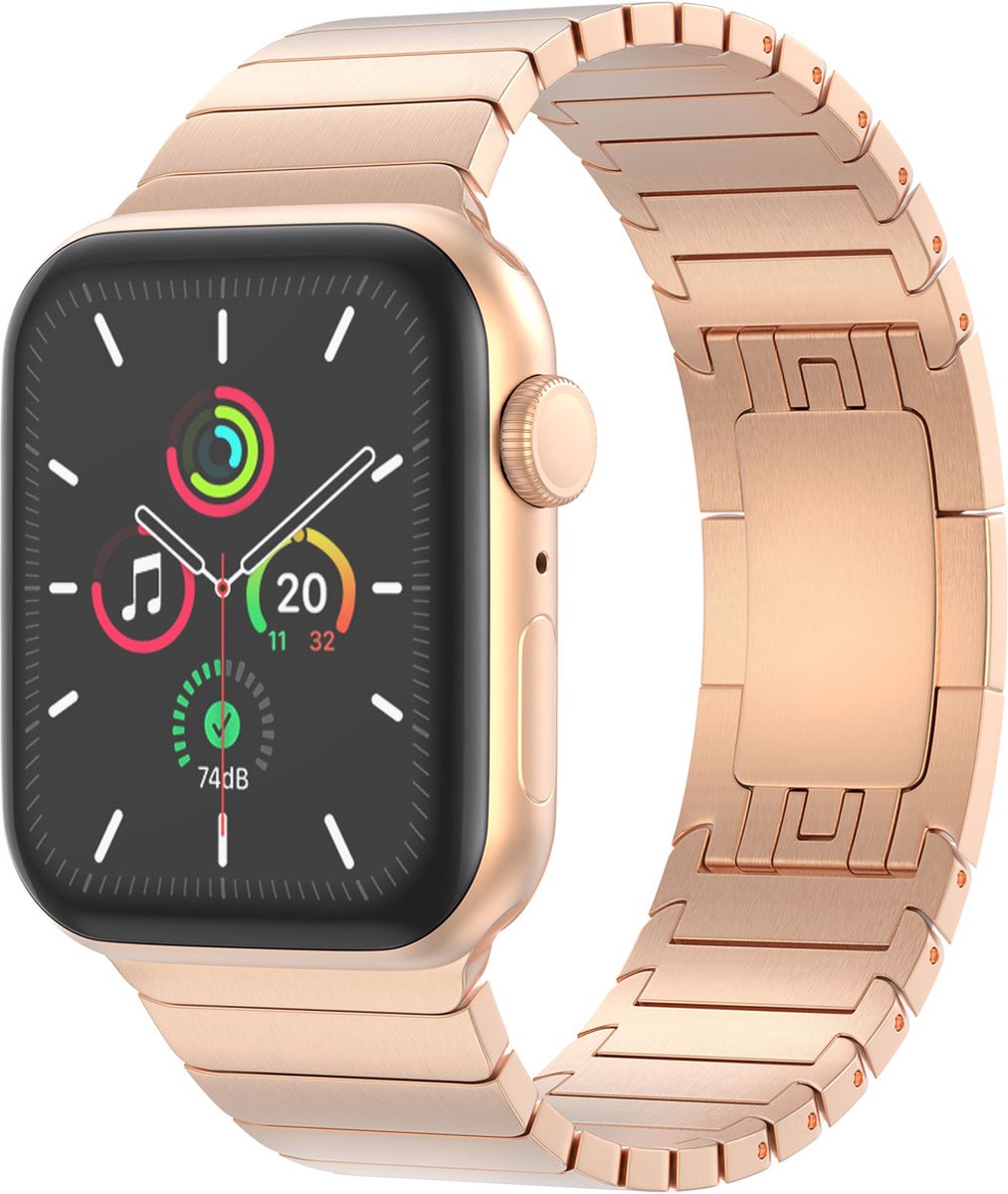 Selencia Stalen schakelband geschikt geschikt voor Apple Watch Series 1 / 2 / 3 / 4 / 5 / 6 / 7 / 8 / 9 / SE - 38 / 40 / 41 mm - Rosé Goud
