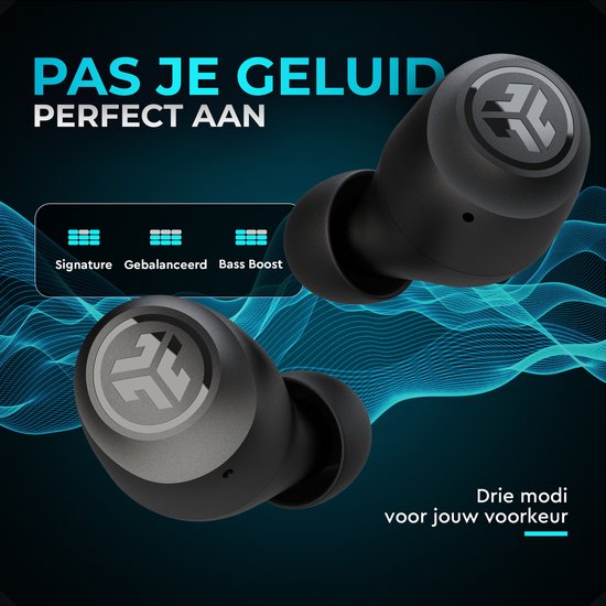JLab Go Pop Draadloze Oordopjes - Bluetooth Oortjes Draadloos - 35 uur Batterijduur - Met Microfoon - Geschikt voor Android en Apple - Zwart