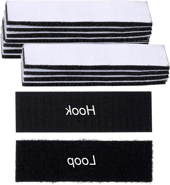 Vegena Klittenband Zelfklevend, 10M 20 mm Breed Extra Sterk Herbruikbaar Dubbelzijdig magische klevende met klittenbandsluiting zelfklevende haak- en lusband voor Binnen en Buitengebruik(Zwart