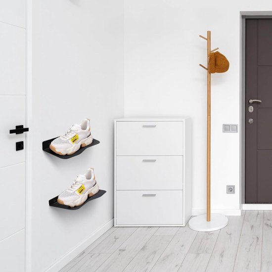 Homgoday Schoenenrek voor wandmontage, wit, 80 x 18 x 90 cm, van spaanplaat, schoenenrek, organizer voor schoenen, ruimtebesparende opslag voor de hal