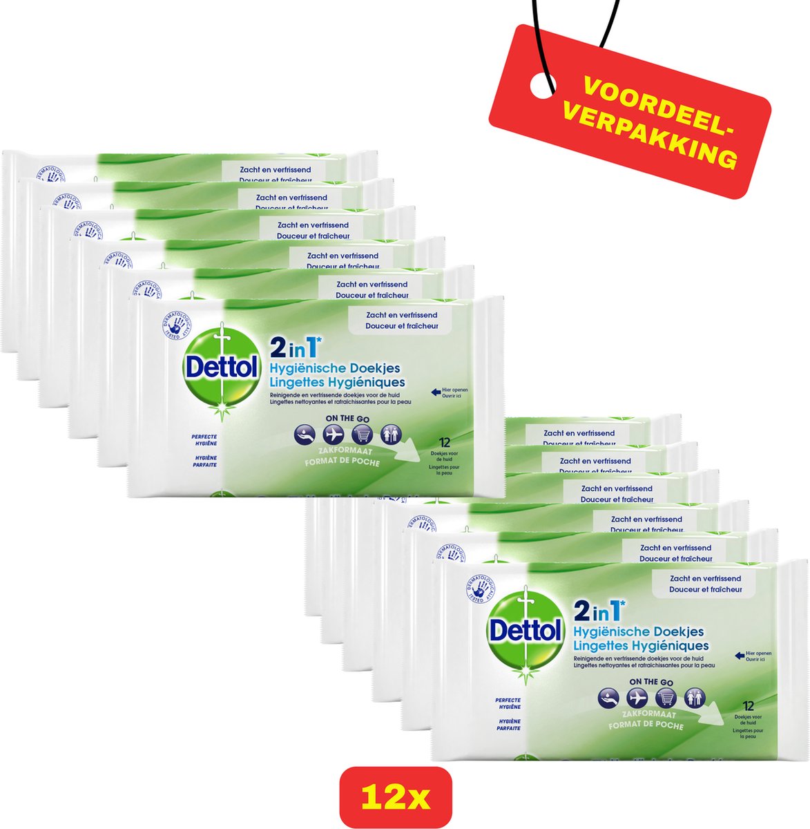Goedkoopste 12X Dettol Hygiënische Doekjes 2in1 (12 x 12 stuks) - Voordeelverpakking
