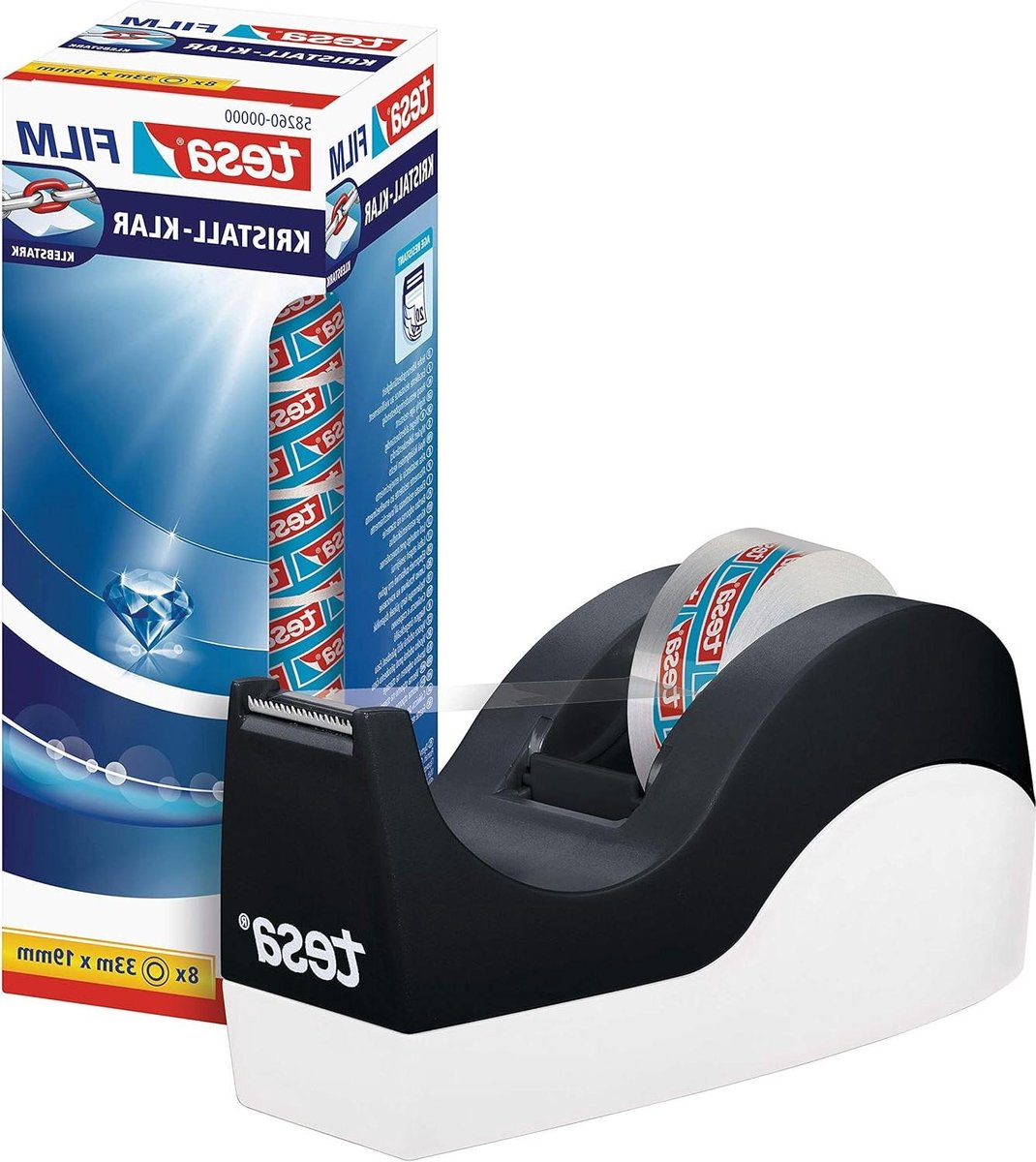 Plakdispenser ORCA - antislip eenvoudig in gebruik - schone snit - met 8 rollen film kristalhelder 33m 19mm