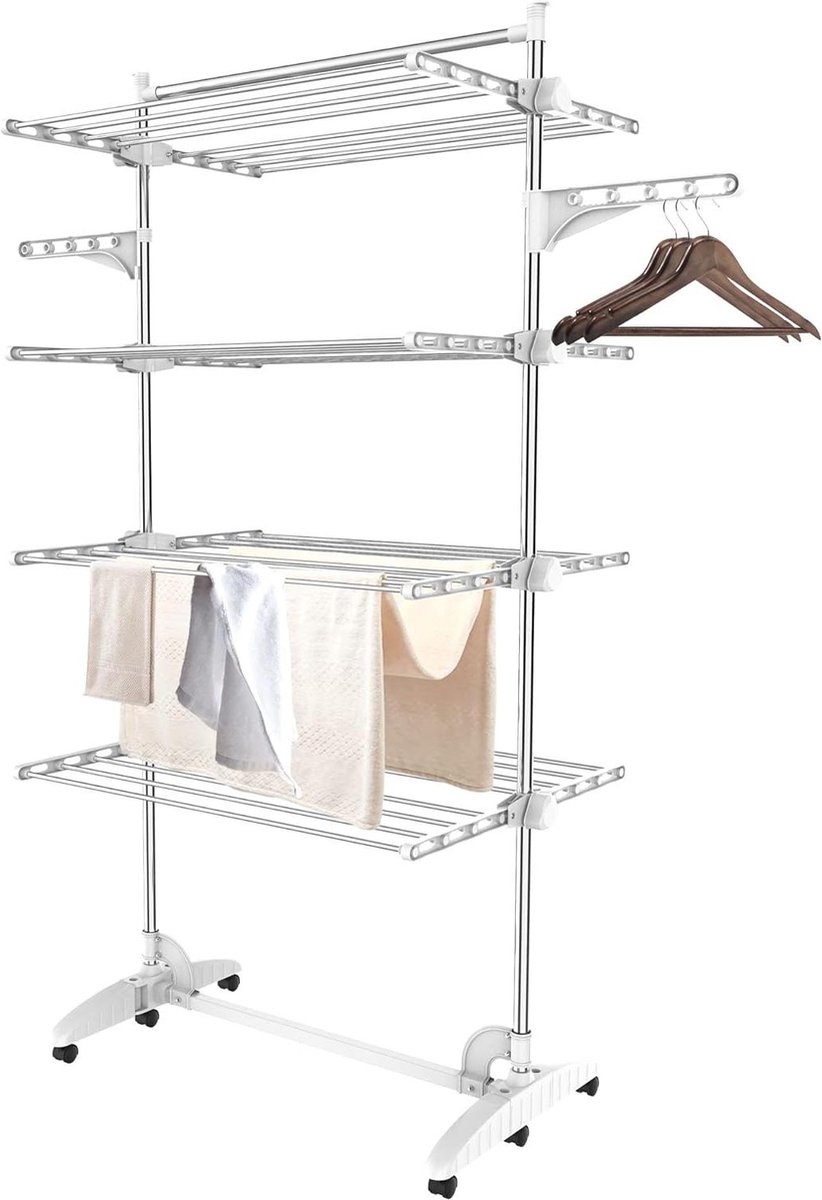 Goedkoopste Wasrek Droogrek voor Wasgoed - Roestvrij Staal - 4 Planken - Wit