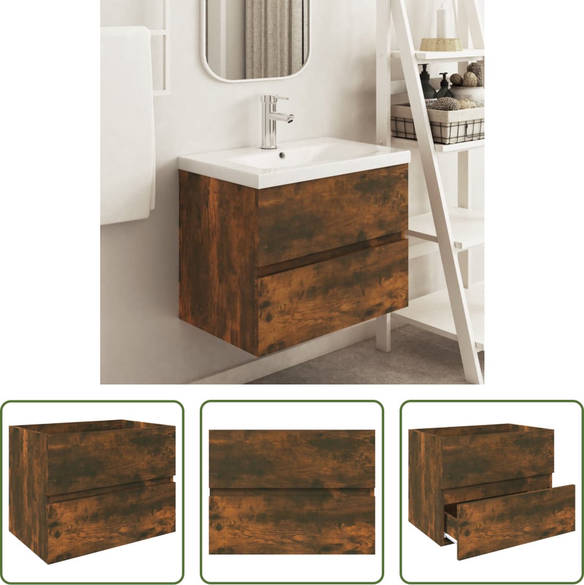 Meuble Sous-lavabo Suspendu En Chêne Sonoma - Dimensions 80 X 38,5 X 45 Cm - Rangement Salle De Bain, Design épuré