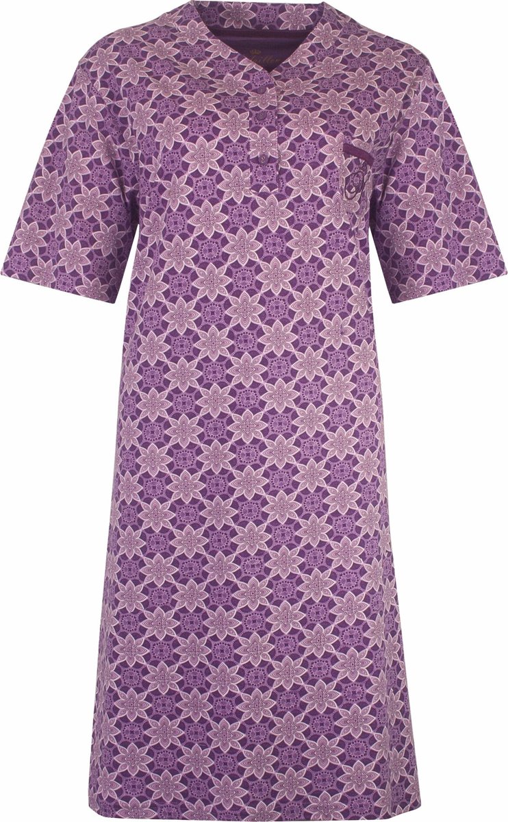 Medaillon Dames Nachthemd - Slaapkleedje - Katoen - Lila paars