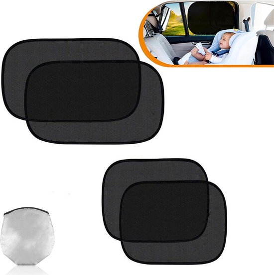 Zonnescherm Auto - Zonnescherm Auto Zijraam - 1 Paar 50 x 30 Cm En 1 Paar 44 x 38 Cm - Zonnescherm Auto Baby - Elektrostatische Adsorptie - Privacybescherming - Zonwering Auto - Uv Protectie - Zijruit - Veilig Rijden - Met Opbergtas - Zwart