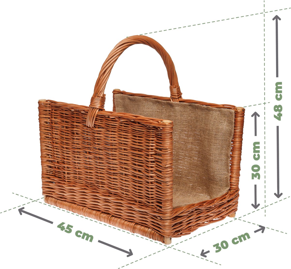 Woodluv Opbergmand, rotan, medium, 15,5 x 35 x 24,5 cm, wit inzetstuk