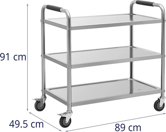 Royal Catering RCSW-3R Serveerwagen tot 150 Kg 97 x 57 x 94 cm Vergrendelbare Wielen Serveer Trolley voor Buiten in de Tuin of Keuken Industrieel Ontwerp