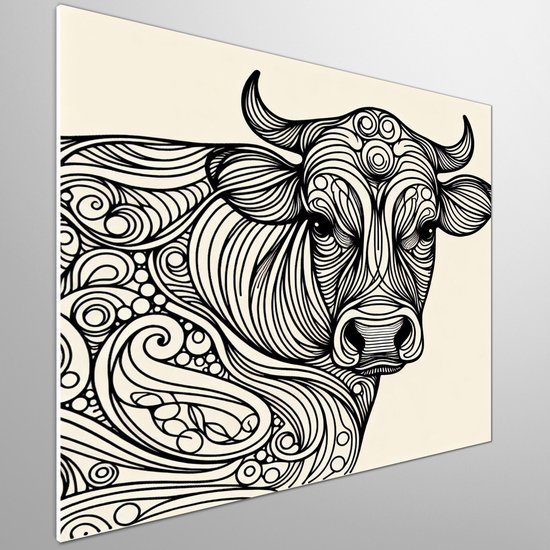 Line art koeien schilderij | Moo-sterlijke Melkmeisjes: een abstracte ode aan lijnen en koeien | Kunst - 75x75 centimeter op Forex | Foto op Forex