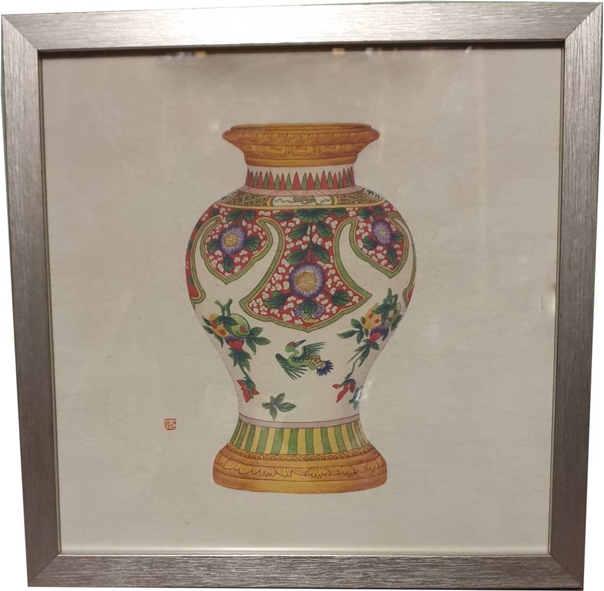 Fine Asianliving Chinees Schilderij met Lijst Chinees Porselein Vaas Fruit B35xD3xH35cm