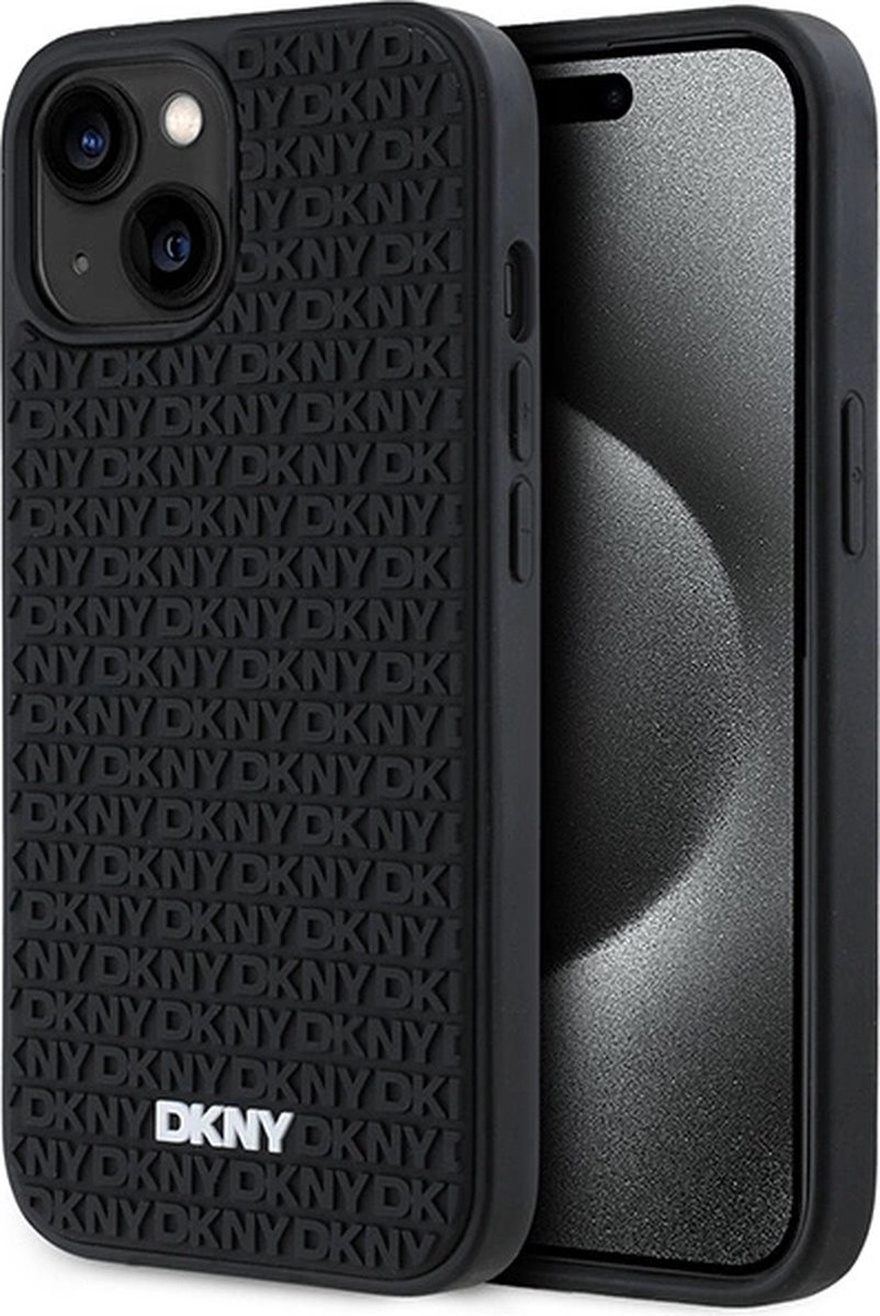 DKNY 3D rubberen hoesje met herhaald patroon voor iPhone 15 / 14 / 13 - zwart