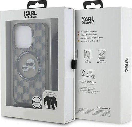 Étui MagSafe Karl Lagerfeld IML avec Monogram Karl & Choupette Head pour iPhone 15 Pro Max - Zwart