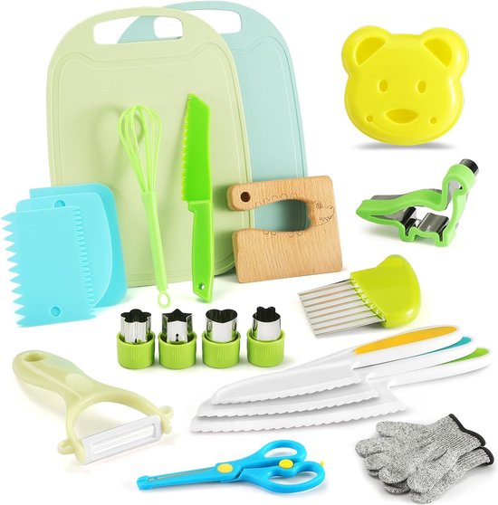 Owyee Lot de 9 couteaux de cuisine pour enfants, planche à découper en plastique et couteau à