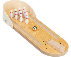 Relaxdays bowling tafelspel, mini bowlingbaan, set met 10 kegels, voor kinderen & volwassenen, vanaf 3 jaar, natuur