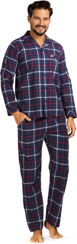 Foto: Flanellen doorknoop heren pyjama comte blauw maat 52