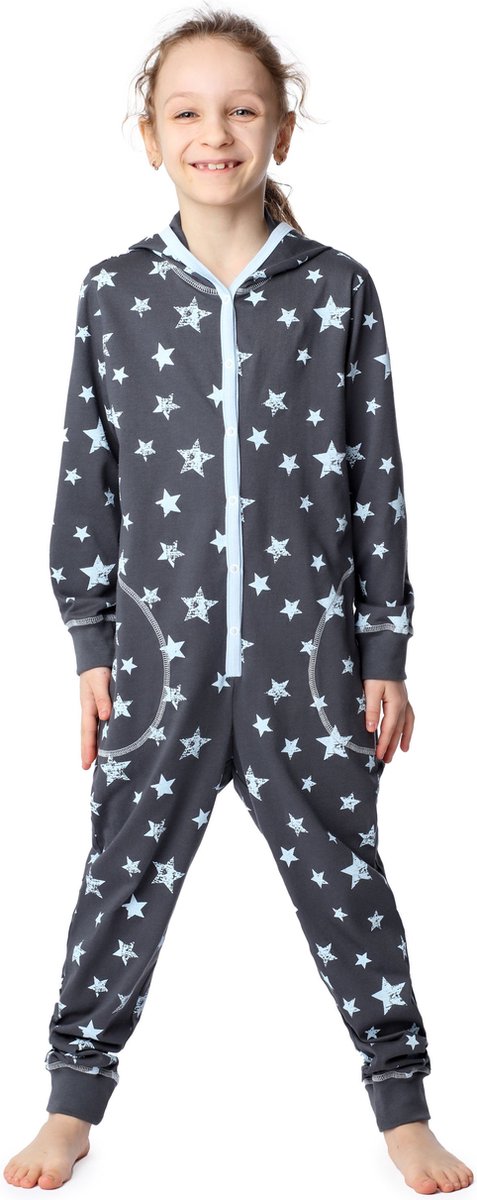 Merry Style Kinder Pyjama - ronde hals - lange mouwen - lange broek met zakken - Katoen - MS-MS10-223-PJ - Grau Blaue Sterne - 122-128