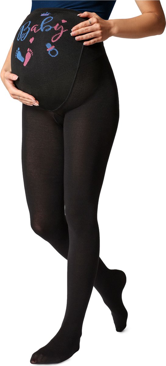 Be Mammy Dames Panty - Zwangerschapspanty - 150 DEN - Medium gloss - Katoen - BE-GI-1122 - Zwart Patroon-002