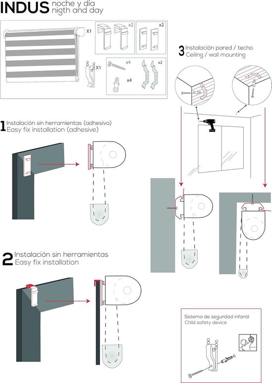 Store enrouleur double couche nuit et jour - 140 x 130 cm - Blanc - Sans outils - Occultant - Économie d'énergie.