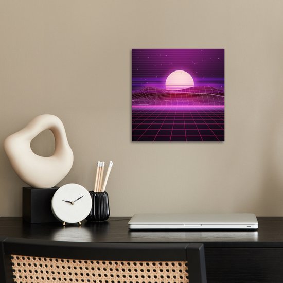 Affiche de Jeu - Gaming - Néon - Rétro - Violet - Soleil - Jeux - 30x30 cm