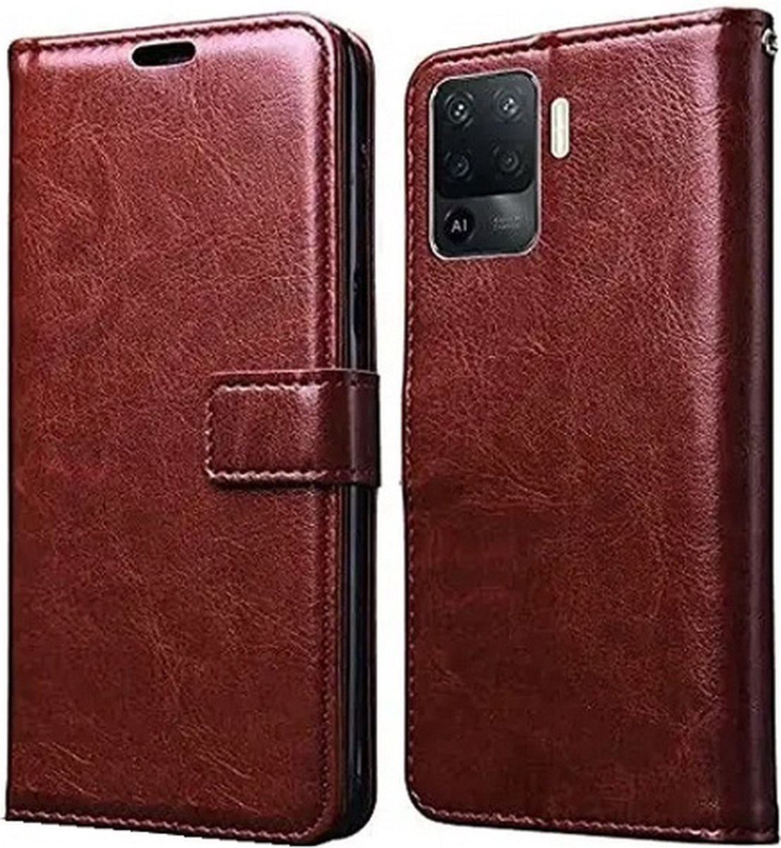 OPPO A94 4G Hoesje Met Pasjeshouder Bookcase Bruin