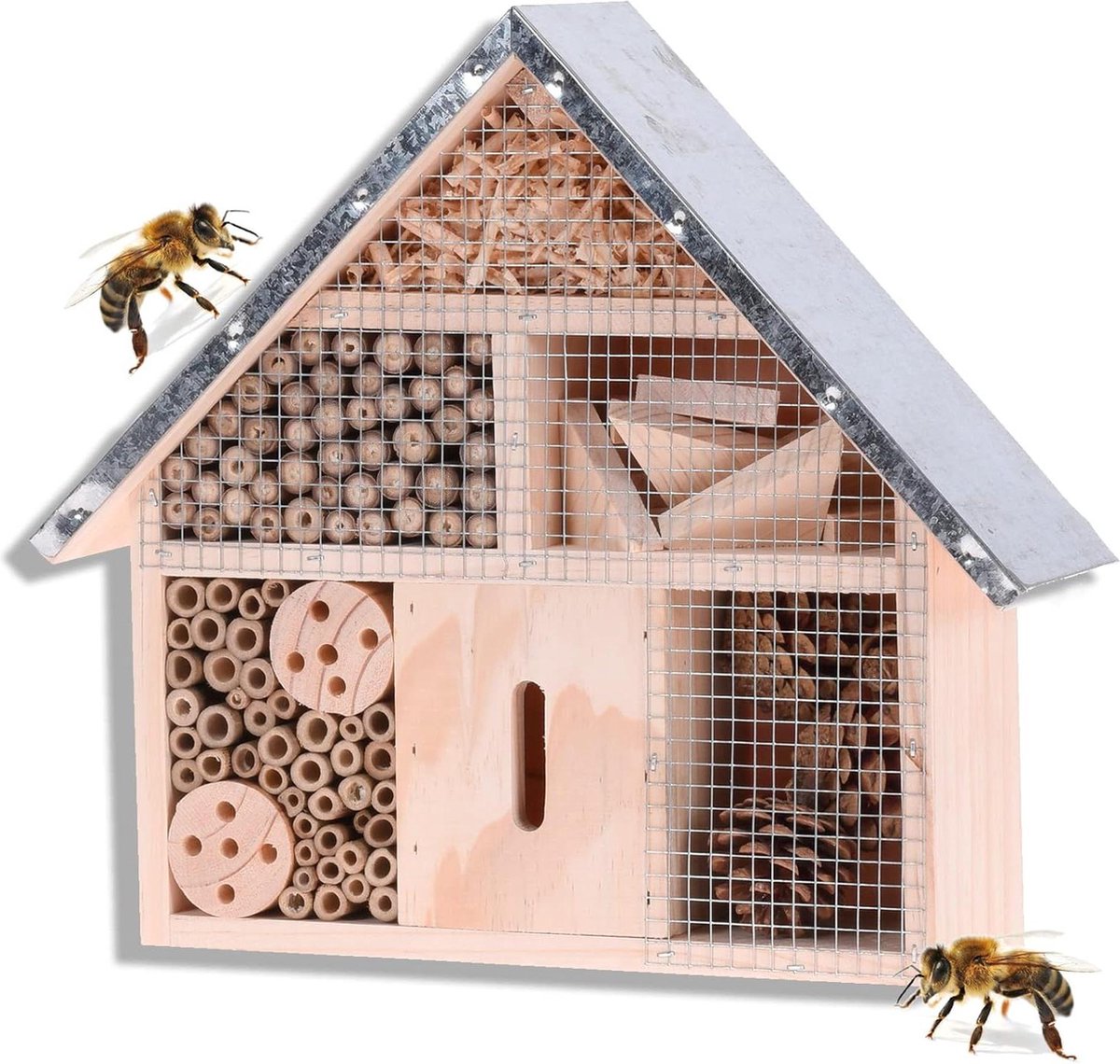 Bijenhotel Stabiel insectenhotel van hout met metalen dak 295 x 88 x 28 cm (l x b x h) voor tuin en erf