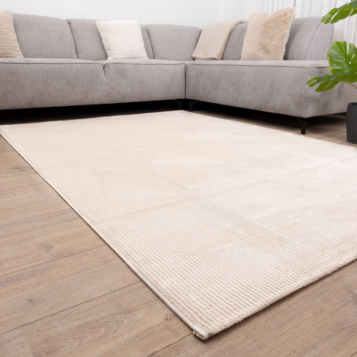 Crème Tapijt Kwalitatief Laagpolig Vloerkleed Koho Premium Touch 3D Toon op Toon - 240x330cm- Modern - Woonkamer - Salon - Slaapkamer - Eetkamer