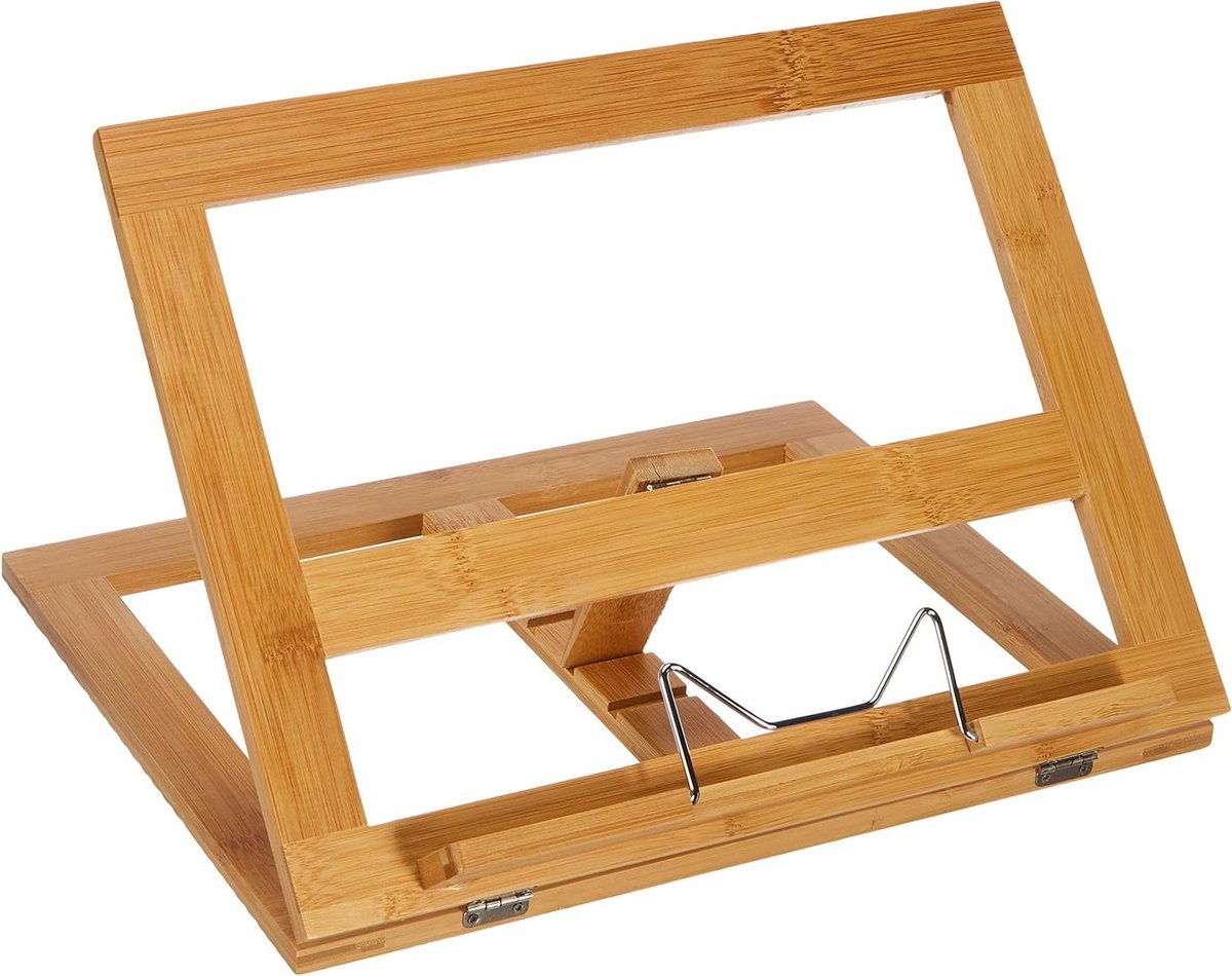 Boekenstandaard hout bamboe bruin grote uitvoering- 34 x 26 x 47 cm met verstelbare hoek