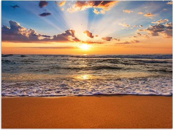 Poster 80x60 cm - Strand - Zonsondergang - Zee - Wolken - Horizon - Posters - Kamer decoratie - Wanddecoratie woonkamer - Muurdecoratie slaapkamer