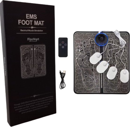 FineMart - Voetmassage Apparaat - Afstandsbediening + 4 Elektroden - Neuropathie - Massage Apparaat - 8 Mode 19 Niveaus - Bloedcirculatie Apparaat - TENS Apparaat - EMS - USB oplaadbaar - Draadloos