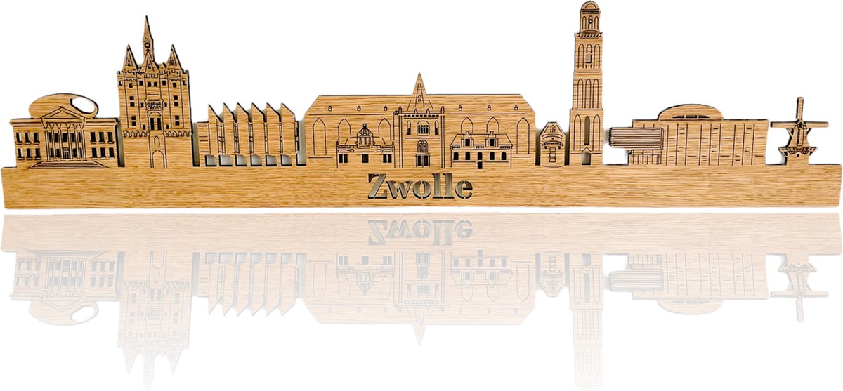 Skyline van Zwolle - Eikenhout - 150cm - Wanddecoratie van hout