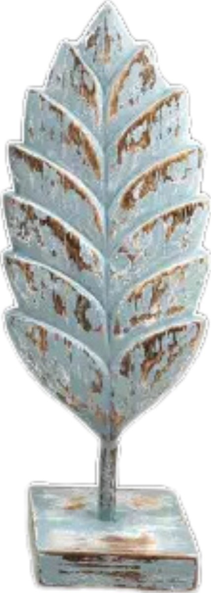 Blad/veer carving S op voet 38x15x9cm zee blauw hout| WA7978 | Woodart | Stoer & Sober Woonstijl