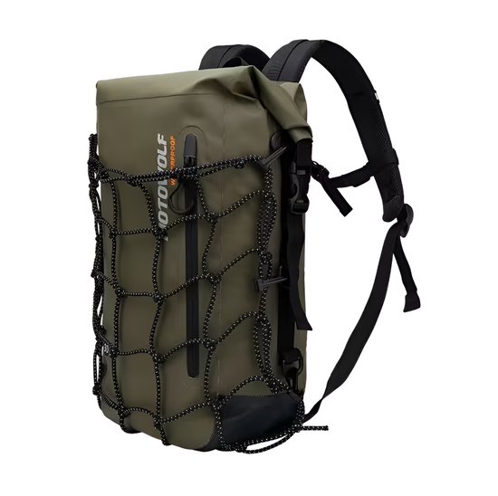 CarryQuest® - Motor Rugzak - Multifunctionele Waterdichte Motorfiets Rugzak - Reflecterend Helmnet - 30-Liter - 500D Oxford Stof - 54x36x2 cm - Groen