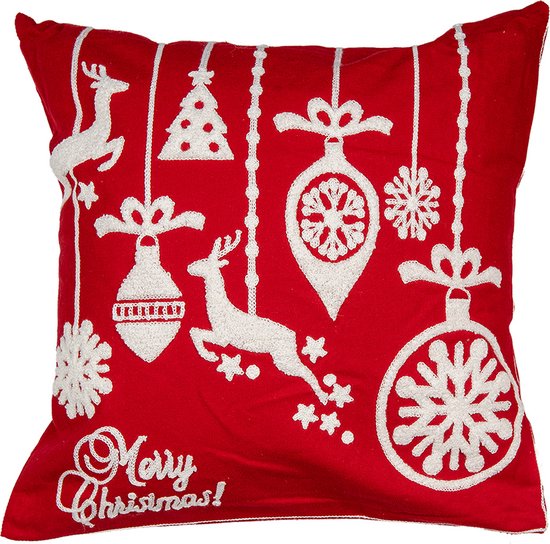 Clayre & Eef Kussenhoes 45x45 cm Rood Wit Polyester Kerst