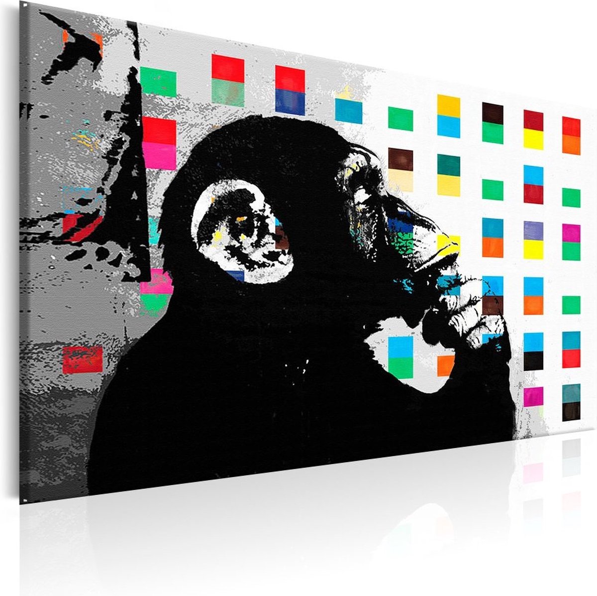 karo-art Schilderij - De Denkende Aap , Banksy Multikleur