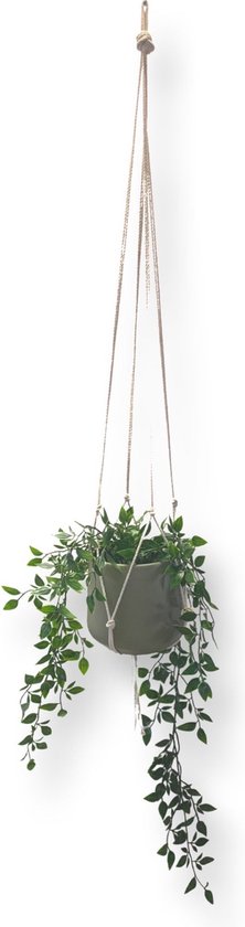 Minimalistische Plantenhanger - Kies kleur en lengte - Kleur: Linnen - 60 cm lang - Katoenkoord - Geschikt voor Pot met Diameter t/m 15 cm - Handgemaakt in ons Macramé Atelier - Prijs per Stuk - Let op: Exclusief Pot - Inclusief Verzendkosten
