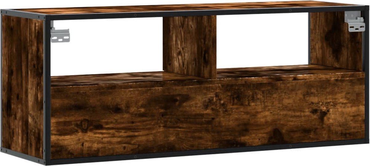 Tv-meubel 100x31x39,5 Cm Bewerkt Hout Metaal Gerookt Eikenkleur