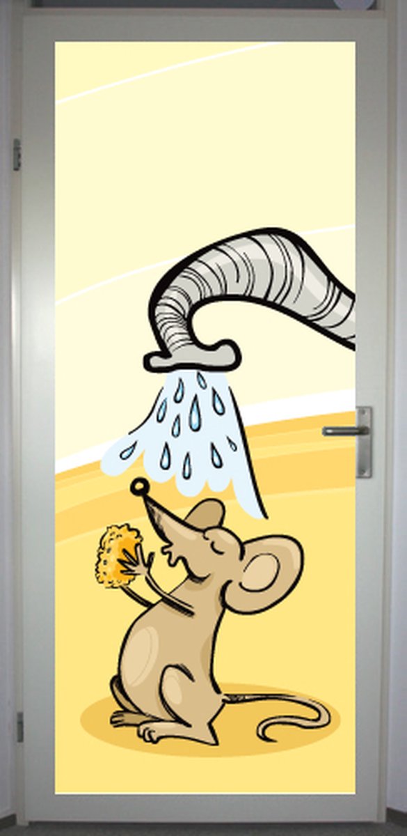 Deurposter 'Muis olifantdouche' - deursticker 75x195 cm