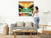 Pixel art landschap schilderij | Een kleurrijk perspectief: Pixelated landschap in kunstige pixel art | Kunst - 20x20 centimeter op Dibond | Foto op Dibond