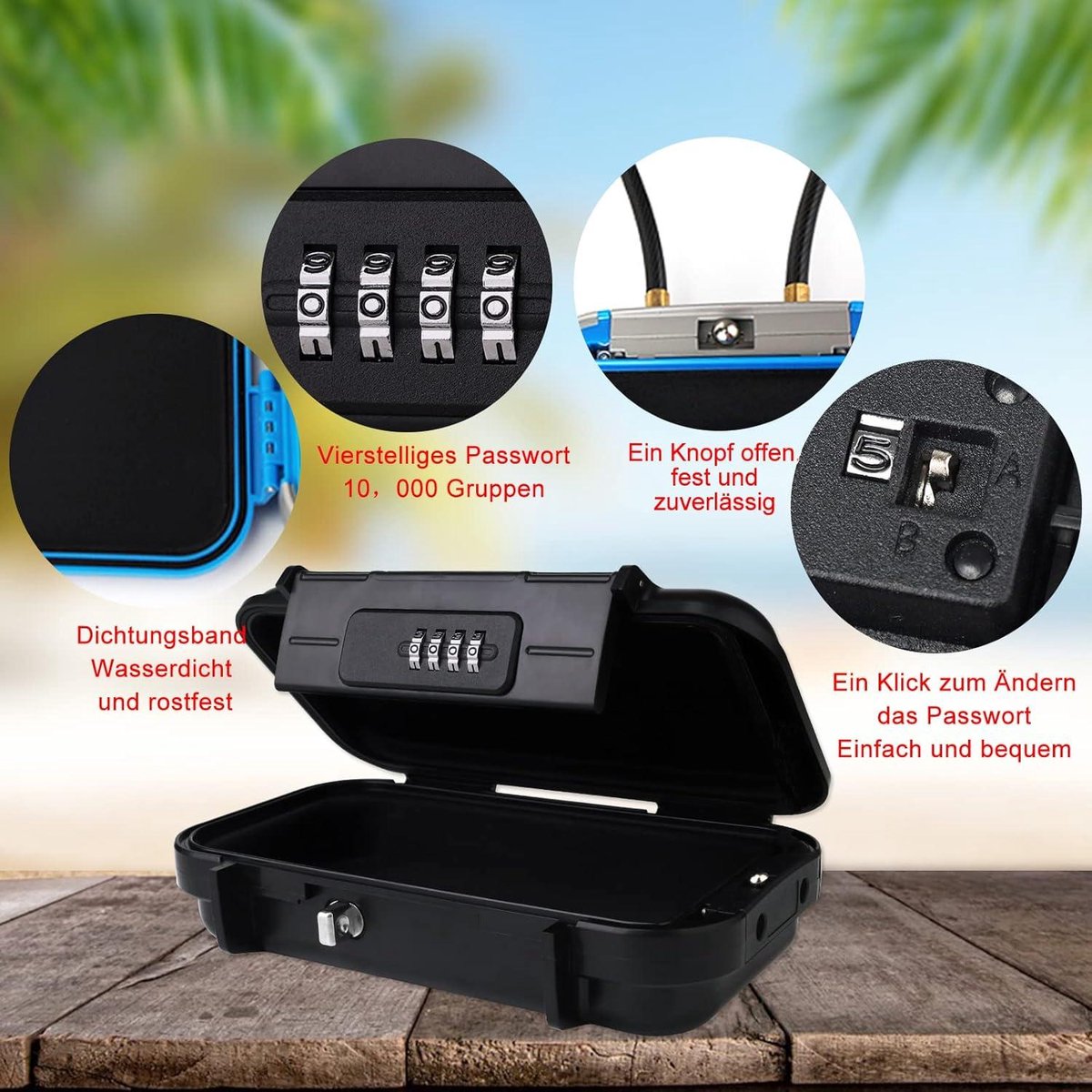 NBYT Draagbare Kluis, Combinatie LockBox Code, Waterdichte Anti-Diefstal Mini Travel Kluis met Verwijderbare Ketting, Sleutelkluis voor Thuis, Kantoor, Hotel, Auto's en Reizen