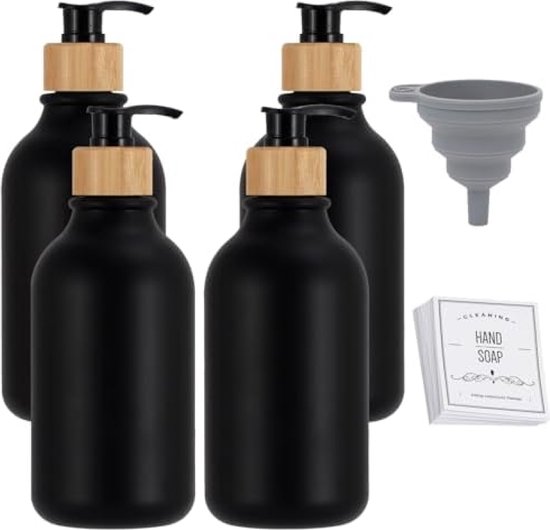 Luxspire Schaumseifenspender, Glasschaum-Pumpseifenspender, rutschfester Handseifenspender mit 5 wasserfesten Etiketten, 450ml/15oz nachfüllbarer Flüssigseifenspender Bad Küche, Schwarz, 2 Packungen