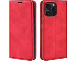 MobyDefend Hoesje - Geschikt voor iPhone 16 Pro - Luxe Wallet Bookcase (Magnetische Sluiting) - Rood