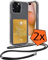 Hoesje Geschikt voor iPhone 11 Pro Max Hoesje Met Telefoonketting Pasjeshouder Shockproof Case Koord - Hoesje Geschikt voor iPhone 11 Pro Max Hoes Met Kaarthouder - Transparant - 2 PACK