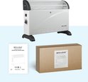 Witte convector kachel, instructiehandleiding en verpakking. Afmetingen: 53x38x20 cm.