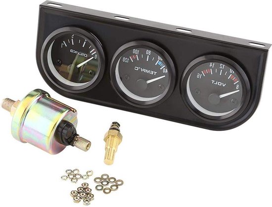 Set met drievoudige meters Olie/volt/watermeter, 52 mm drievoudige meters 3 in 1 voltmeter watertemperatuurmeter oliedrukmeter met sensor voor auto-vrachtwagen