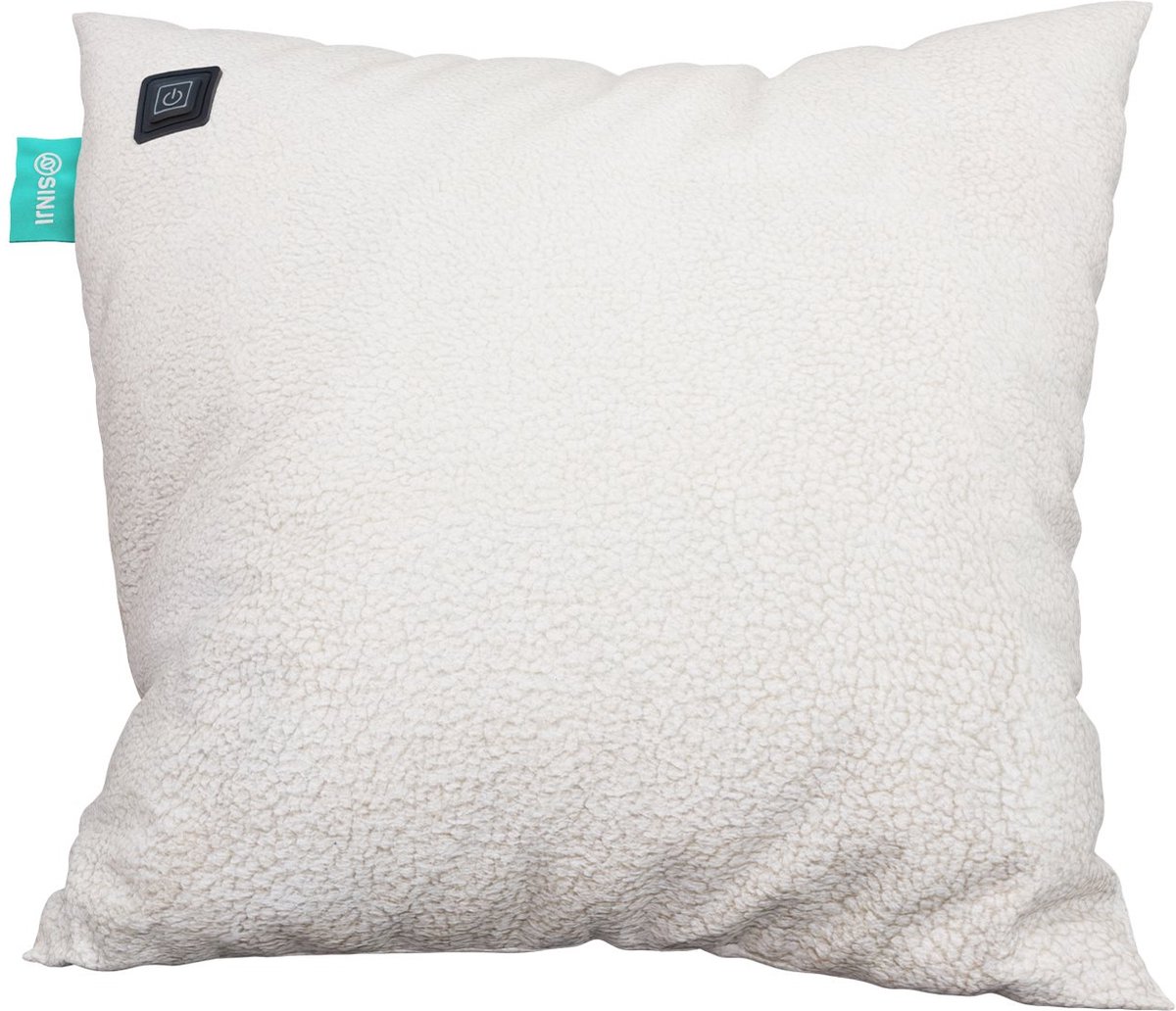 Sinji Warmtekussen Oplaadbaar – Elektrische Kussen – Draadloos Infrarood Stoelverwarming – Incl. Powerbank – 45 x 45 cm – Cream